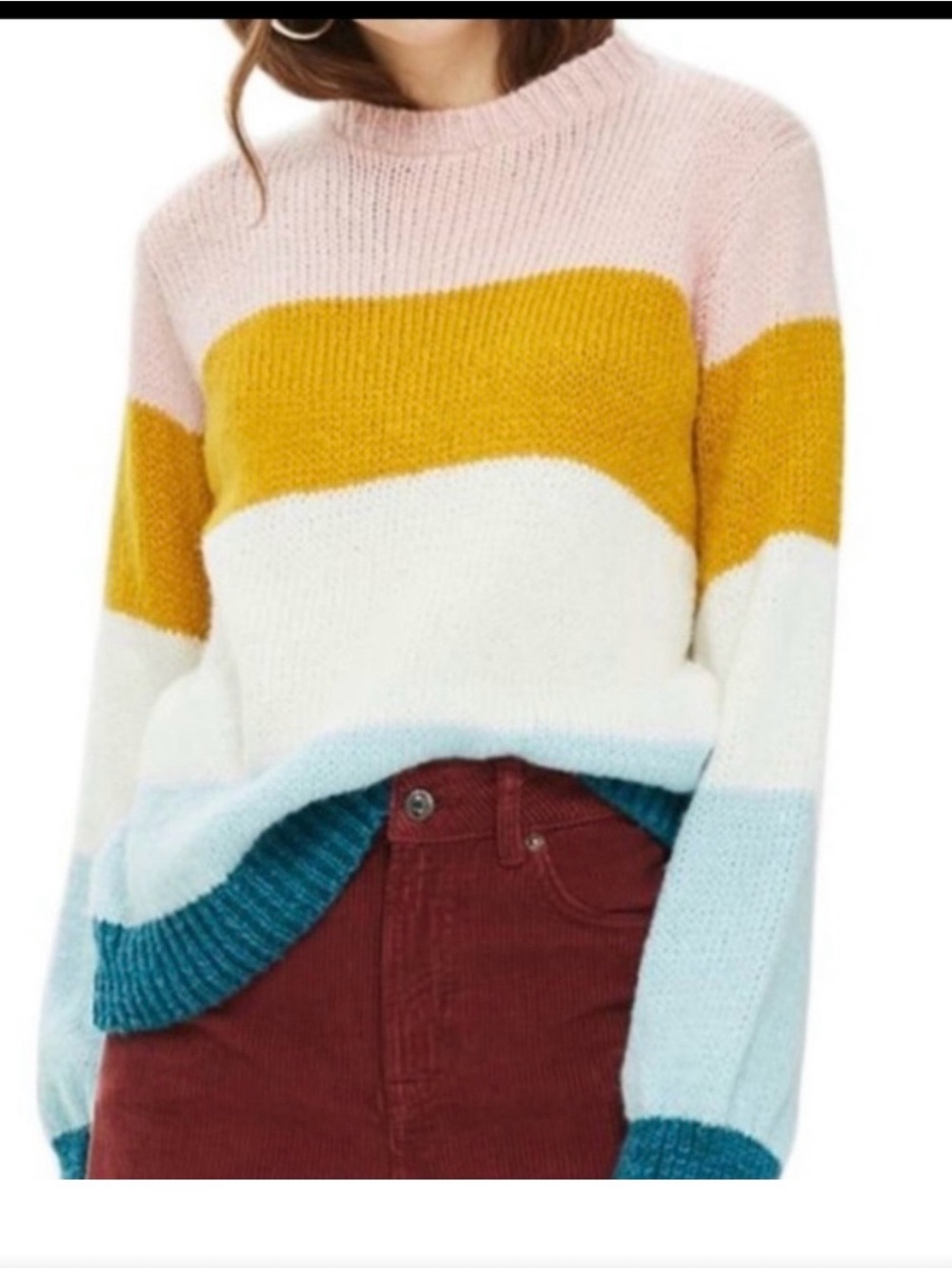 NWT Topshop Fuzzy Cozy Pastel Striped Colorblock Knit Sweater Sz 6 (Fits 2-4)